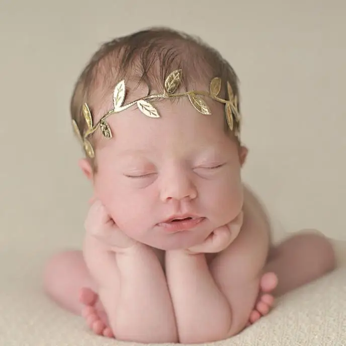 

Hot Sale Baby Girls Headband Bronzing Leaves Silver Gold Elastics For Newborns Hair Head Band 2018
