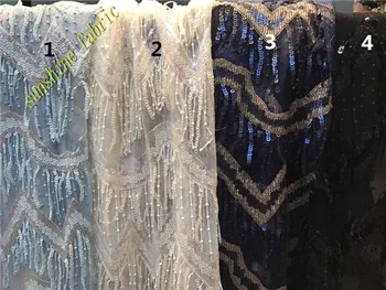 

African Net Lace with sequins Bridal Tulle lace Fabric hot sale embroider net Lace Nigeria lace fabric