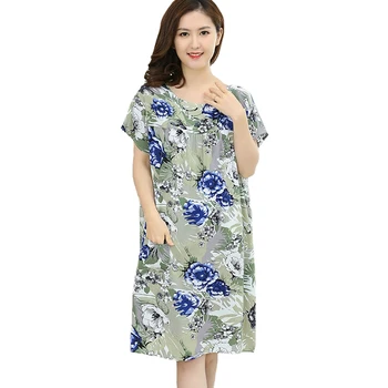 

Summer New Casual Sleepshirt Cotton Sleepwear Women Loose Nightgown Printed Nightdress Home Clothes Short Sleeve Night Dress