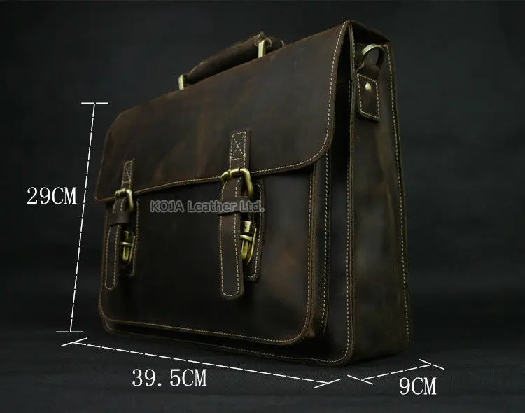 Vintage Crazy Horse Genuine Leather Men Briefcase 15" Laptop Bag Work Business Bag Shoulder Messenger Bag Male Tote Handbag M088 2