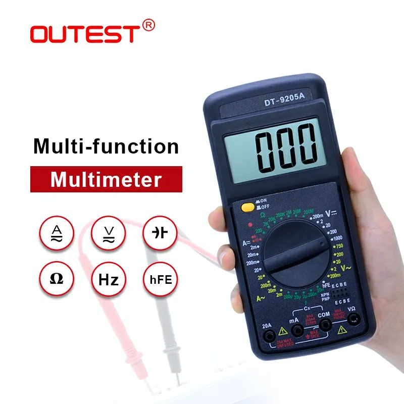 

OUTEST DT-9205A Digital Multimeter digital ammeter voltmeter Frequency Transistor hFE Diode capacitor tester multimeter