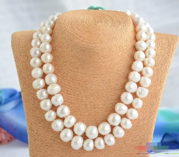 

FREE SHIPPING HOT sell new Style >>>> 2row 15mm white baroque freshwater cultured pearl necklace