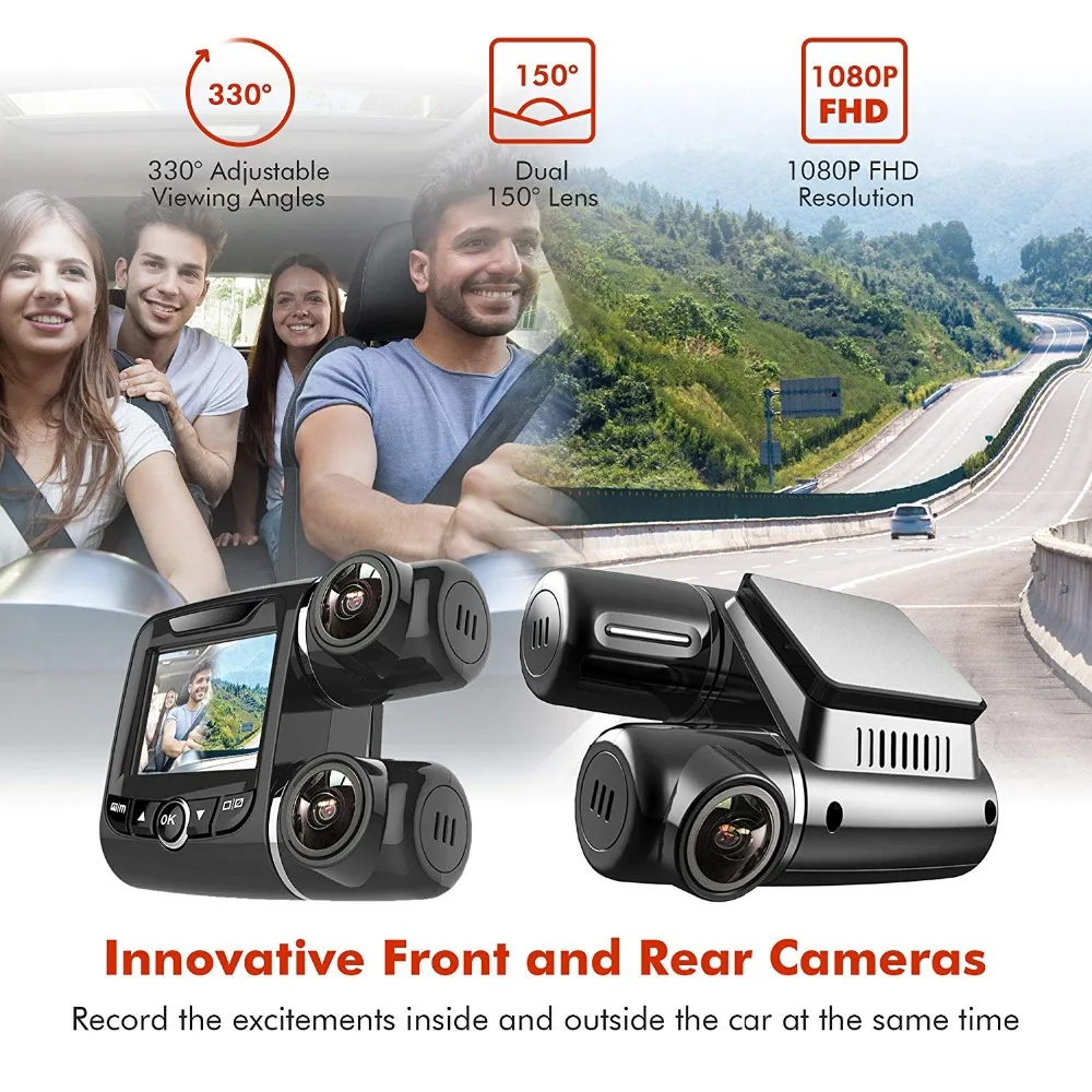 Dash Cam Pruveeo PV2 Dual FHD 1920x1080P Передняя и кабина, камера для автомобилей, грузовиков, водителей такси