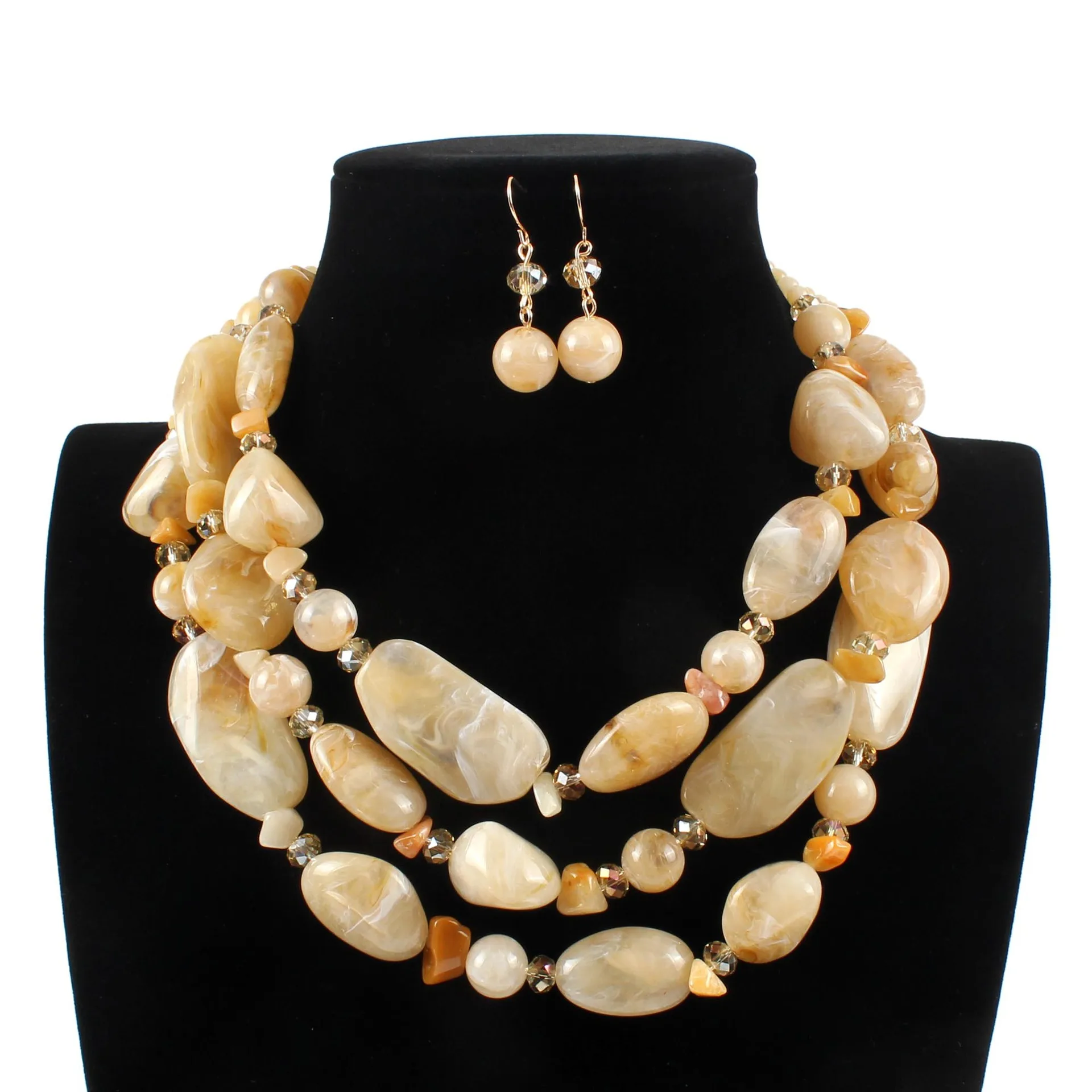 

Wholesale Lots New Strand Beaded Resin Crystal Geometric Necklace Earrings Exaggerated Multi Layer Bohemian Jewelry Sets Women