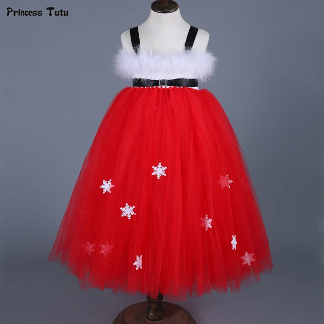kids girls christmas party dresses costumes red snowflake tutu dress
