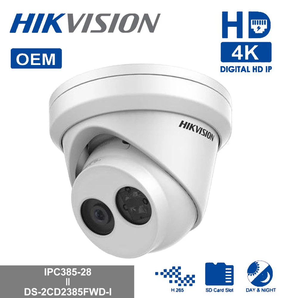 

Hikvision OEM POE IP Camera IPC385-28 = DS-2CD2385FWD-I 8MP Network CCTV Camera H.265 CCTV Security POE WDR SD Card Slot