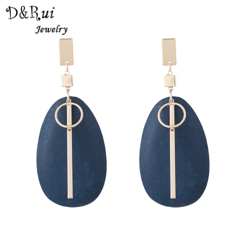 Wooden Drop Earrings Unique Design Alloy Dangle Earrings Geometric