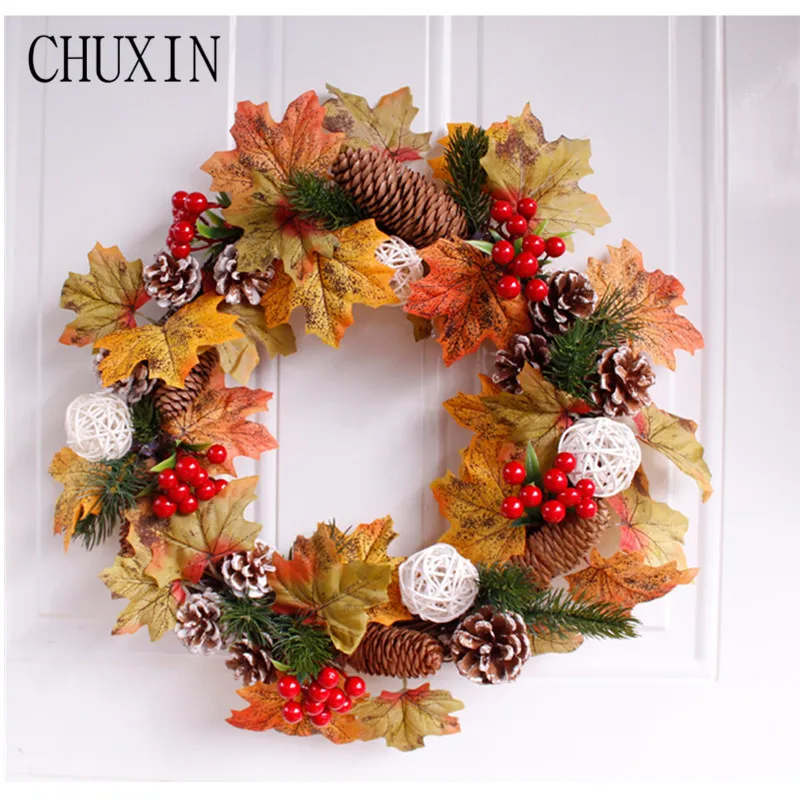 

Christmas simulation Maple leaf peony berry wreath Thanksgiving decoration artificial garland home wedding door wall decoration