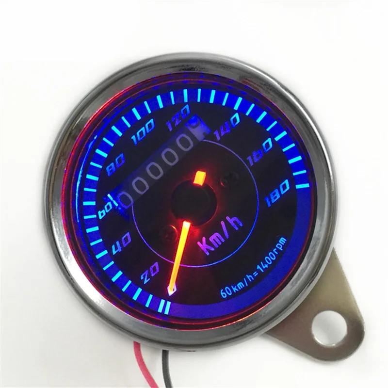 Universal Motorcycle Speedometer Speed Meter Blue/Red Color LED Light