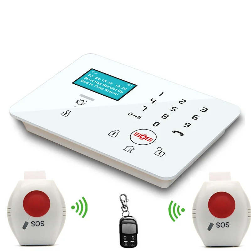 

Wireless GSM Alarm System Security Home Burglar Olderly care APP Controlled LCD Disply SOS Panic Button K9