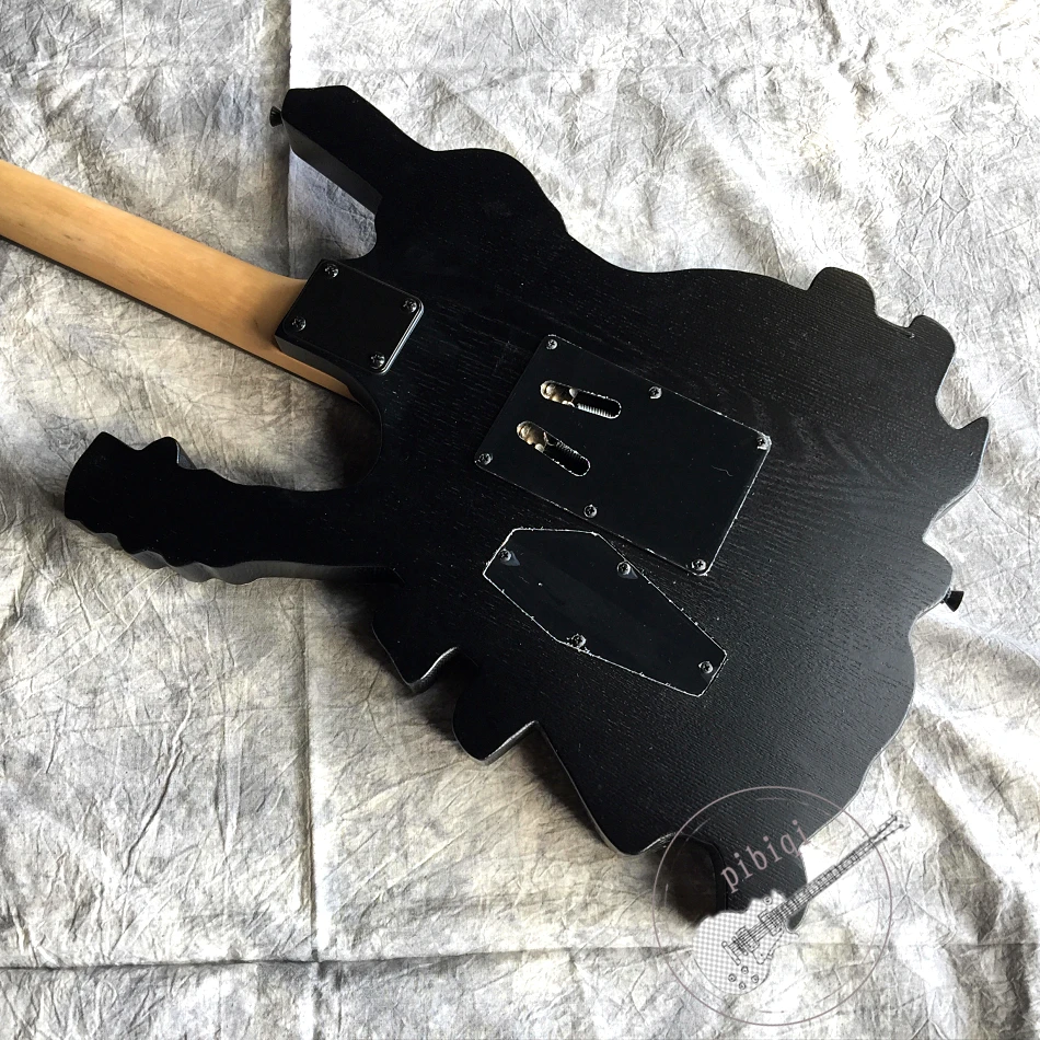 Новая электрогитара, ручная резная гитара с черепом, черная фурнитура, система vibrato, настраиваемая