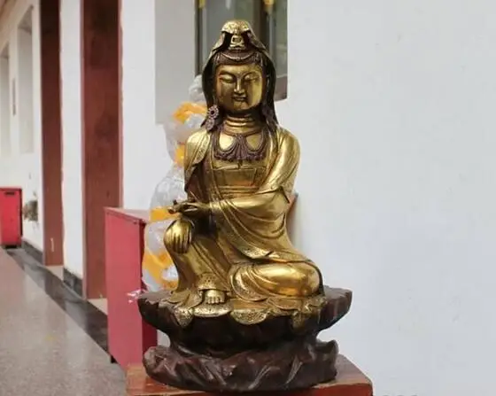 

Tibet Buddhist Fane Bronze Gilt Kwan-yin Quan yin Bodhisattva Buddha Statue