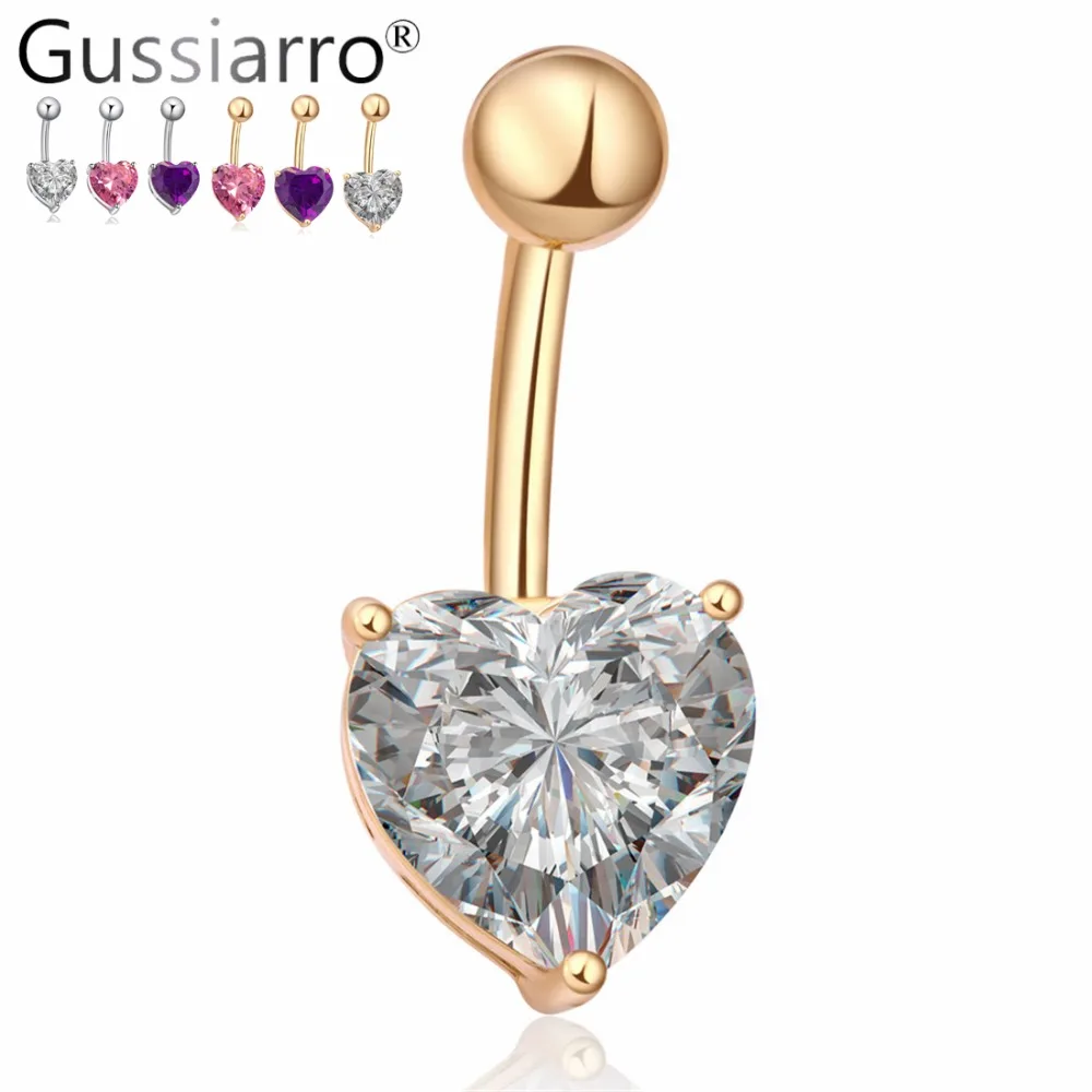 

Gussiarro Video display 2019 Hot Fine Piercing Navel Belly Ring With Heart Cubic Zirconia White Gold-Color Fashion Piercing