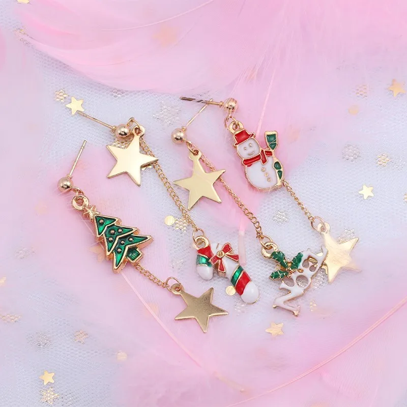 Серьги гвоздики женские Асимметричные золотистые с длинными