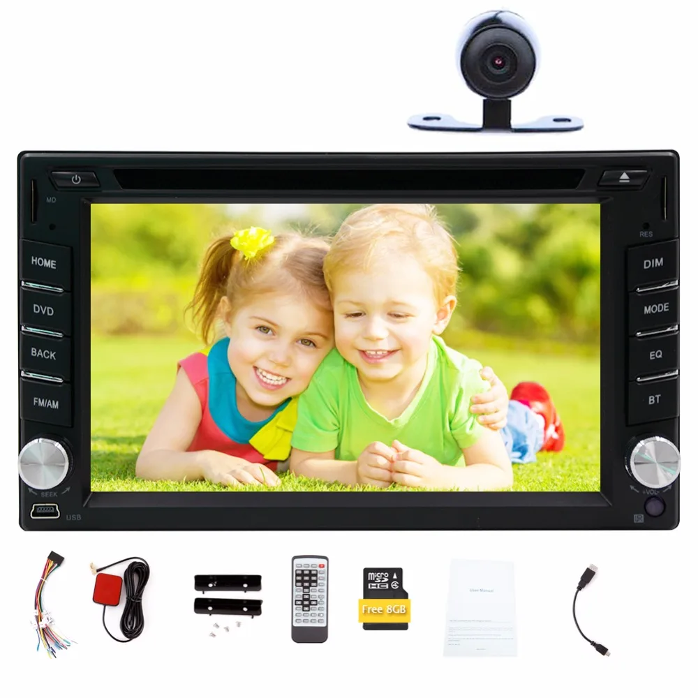 

Free camera car dvd player with GPS Navigation Bluetooth car stereo 8GB GPS Map Digital touch radio multimedia AUX SD USB Audio