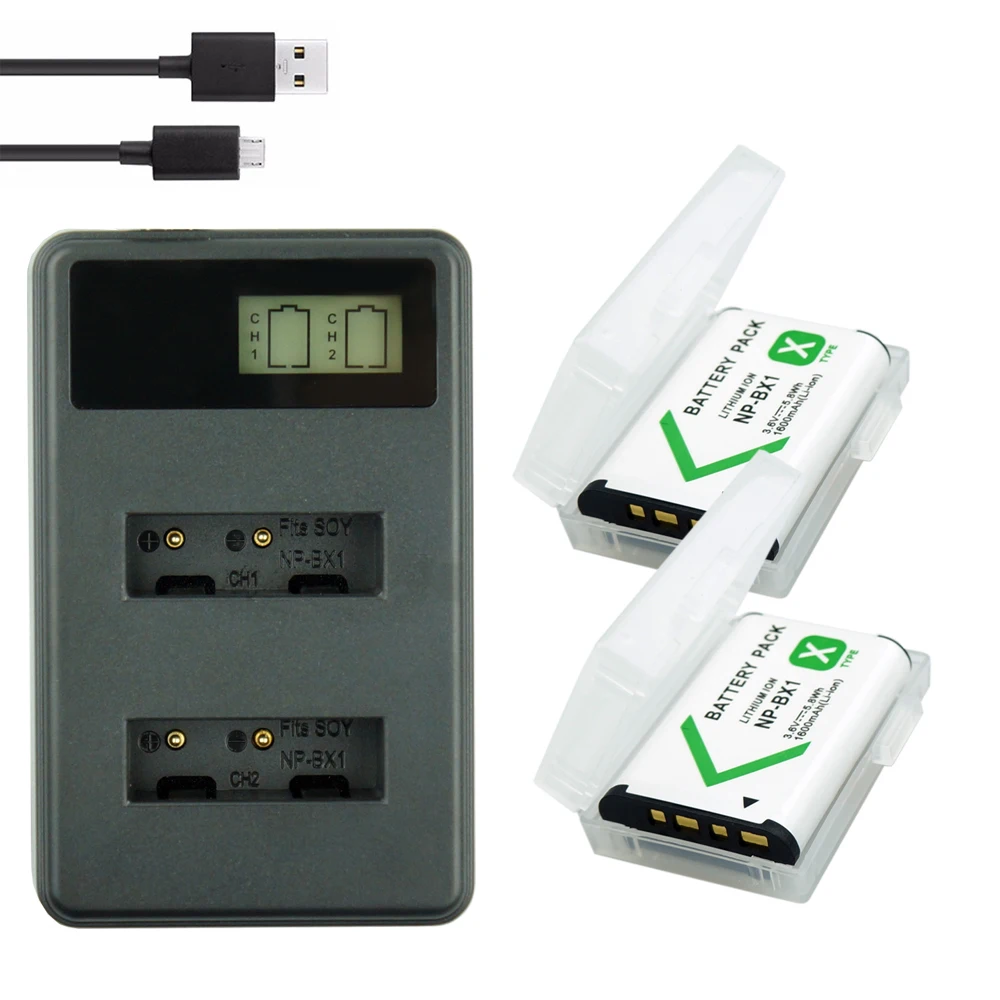 

2* NP-BX1 bateria NP BX1 Battery Packs + LCD Dual USB Charger for Sony DSC RX1 RX100 AS100V M3 M2 HX300 HX400 HX50 HX60 GWP88