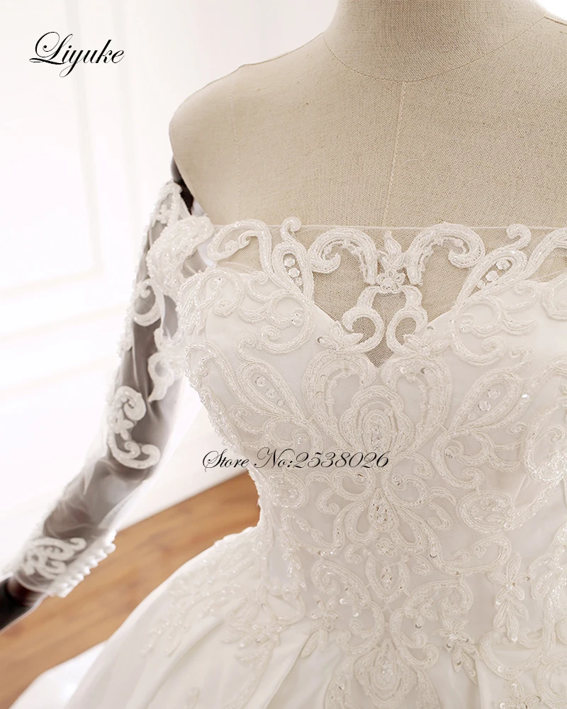 Liyuke/красивые кружевные свадебные платья трапециевидной формы с открытыми плечами и рукавами на пуговицах, свадебное платье