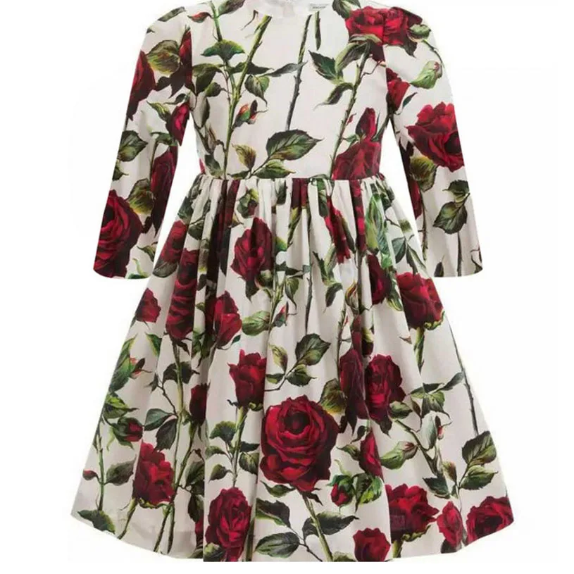 

Little Girls Dresses Fashion Rose Flowers Girl Spring Dress Princess Robe Enfant European Stlye Girl Summer Dresses