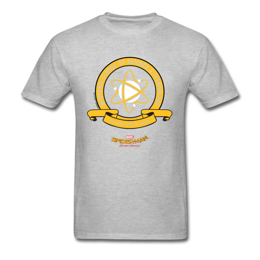 Marvel Funny Geek Summer/Autumn Cotton Fabric O-Neck Male Tops Tees Custom T-shirts Retro Short Sleeve Tshirts Midtown School of Science and Technology grey