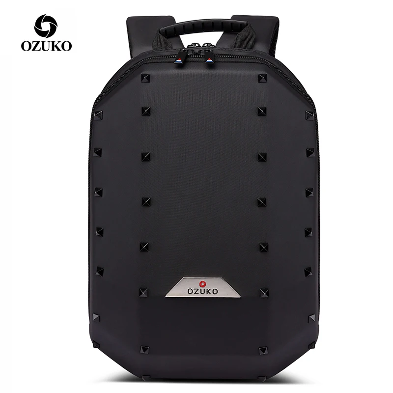 

OZUKO New Hard Shell 15.6" Laptop Backpack Men Fashion Rivet Backpack School Bag Teenager Travel Waterproof Bags Women Mochila