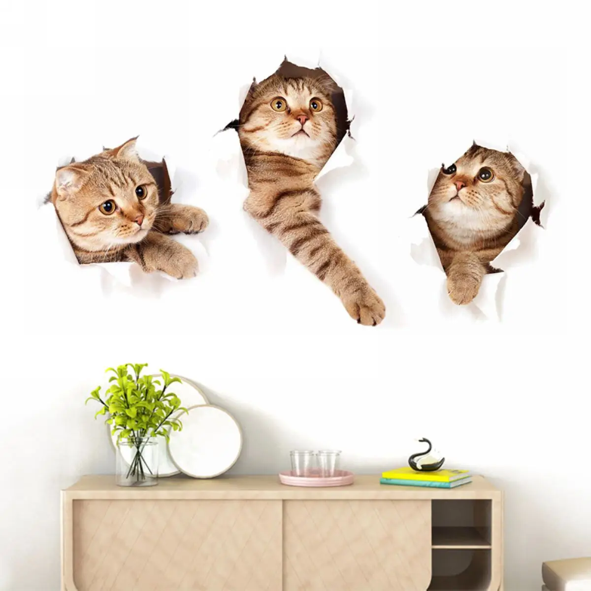JX-LCLYL Kitten Cat Wall Sticker Vinyl Cute 3D Bedroom Fridge Decal Home Mural Art Decor