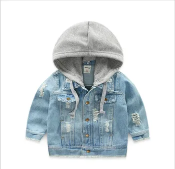 

children's clothing boys denim jacket 2-9 year children Washed hole embroidered letters stitching patch tassel boys gift cool