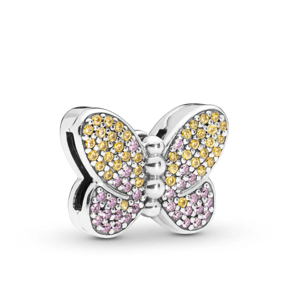 

2019 Spring Fit Pandora charms Bracelet Reflexions Bedazzling Butterfly Clip 100% 925 Silver for Charms diy Jewelry making