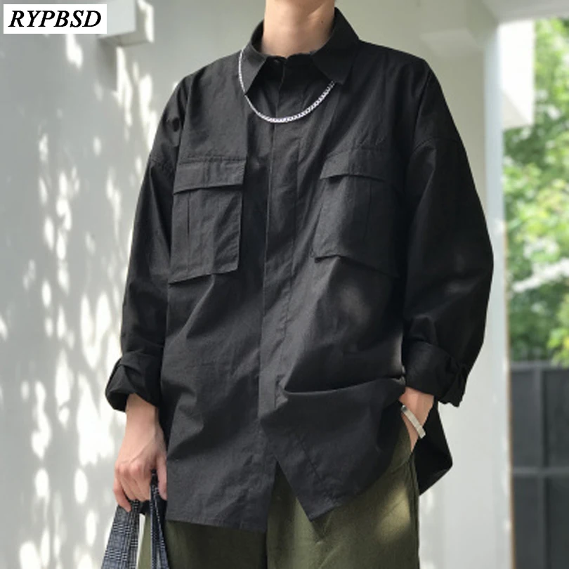 

New Streetwear Men's Shirt Tide Korean Fashion Casual Solid Color Long-sleeved Men Oversize Shirt Turn Down Designer Male Shirt
