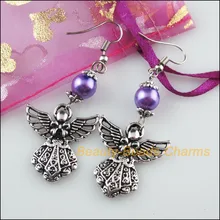 1 пара замечательных подарков c фиолетовыми стеклянными бусинами серьги с кисточками крюк Крылья ангела Подвески