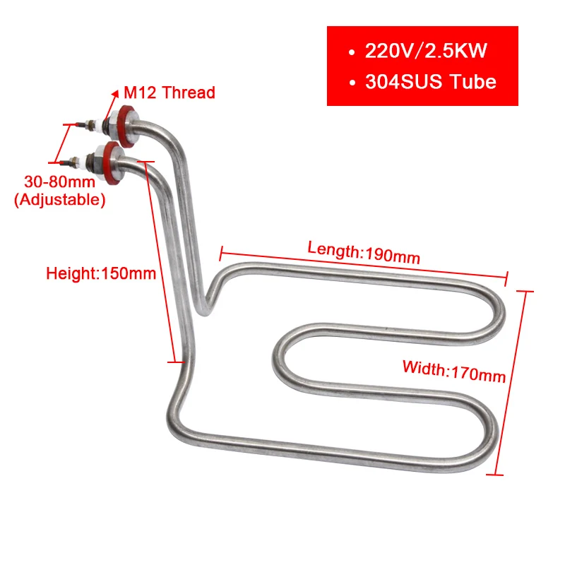 LJXH электрический нагревательный элемент нагреватель трубы 220 В мощность 201 кВт/3 кВт/304SUS для электрических сковородок/электрические фритюрницы сковорода - Цвет: B 190L 304SUS  30-80
