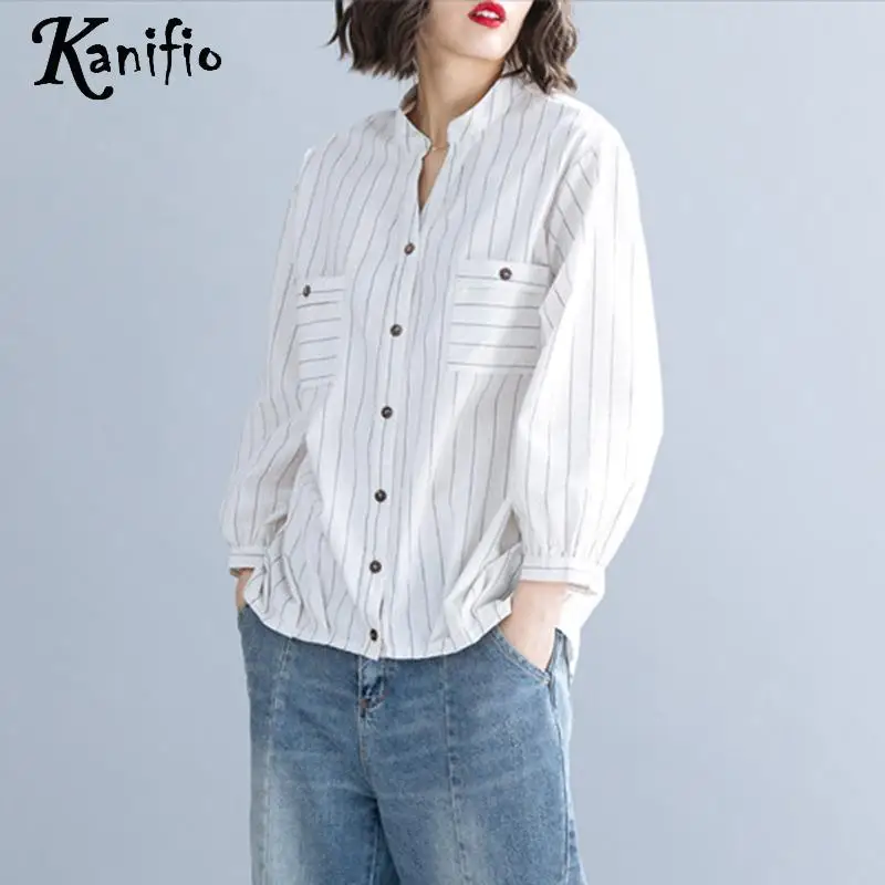 

Kanifio Plus Size Women Clothing Fashion Striped Casual Blouses Shirts Spring Autumn 2019 New Tops Tees Female Tunics Blusas