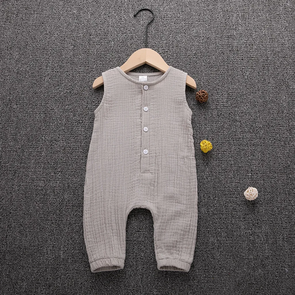 Toddler Boys&Girls Rompers Ruffles Solid Vest linen romper Jumpsuit unisex baby clothes ribbed baby clothes ropa recien nacido