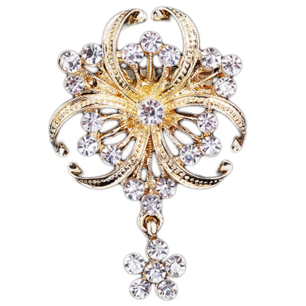 New 2016 Hot Sale Elegant Jewelry Pendants Brooch Gold Color Rhinestone Brooches Wedding For