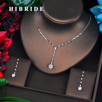HIBRIDE Long Small Dubai Cubic Zircon Jewelry Sets For Women Wedding Accessories Necklace Set Bijoux Femme Ensemble N-699