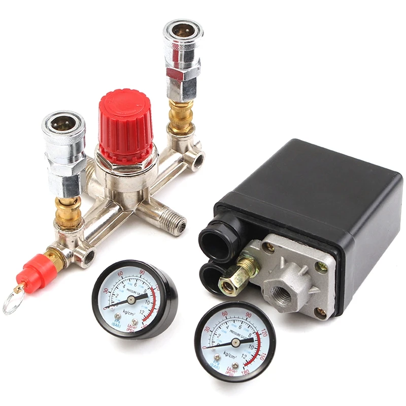 Воздушный компрессор давление клапан переключатель коллектор регулятор сброса манометры 90~ 120 фунтов/кв. дюйм 240 в 17X15,5X19 см