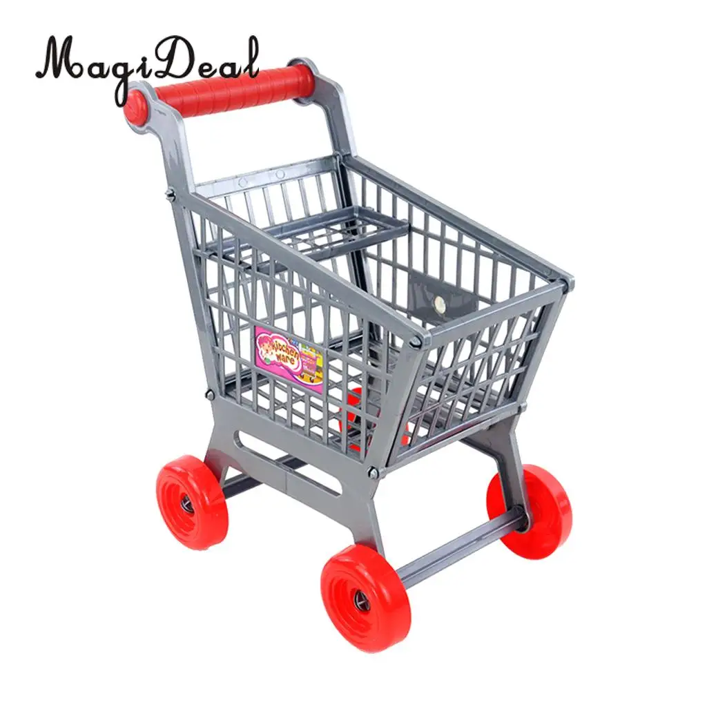 MagiDeal Simulation Miniature Supermarket Shopping Hand Trolley Cart for Kids Children Role Play Game Toy Dollhouse Acc Gray
