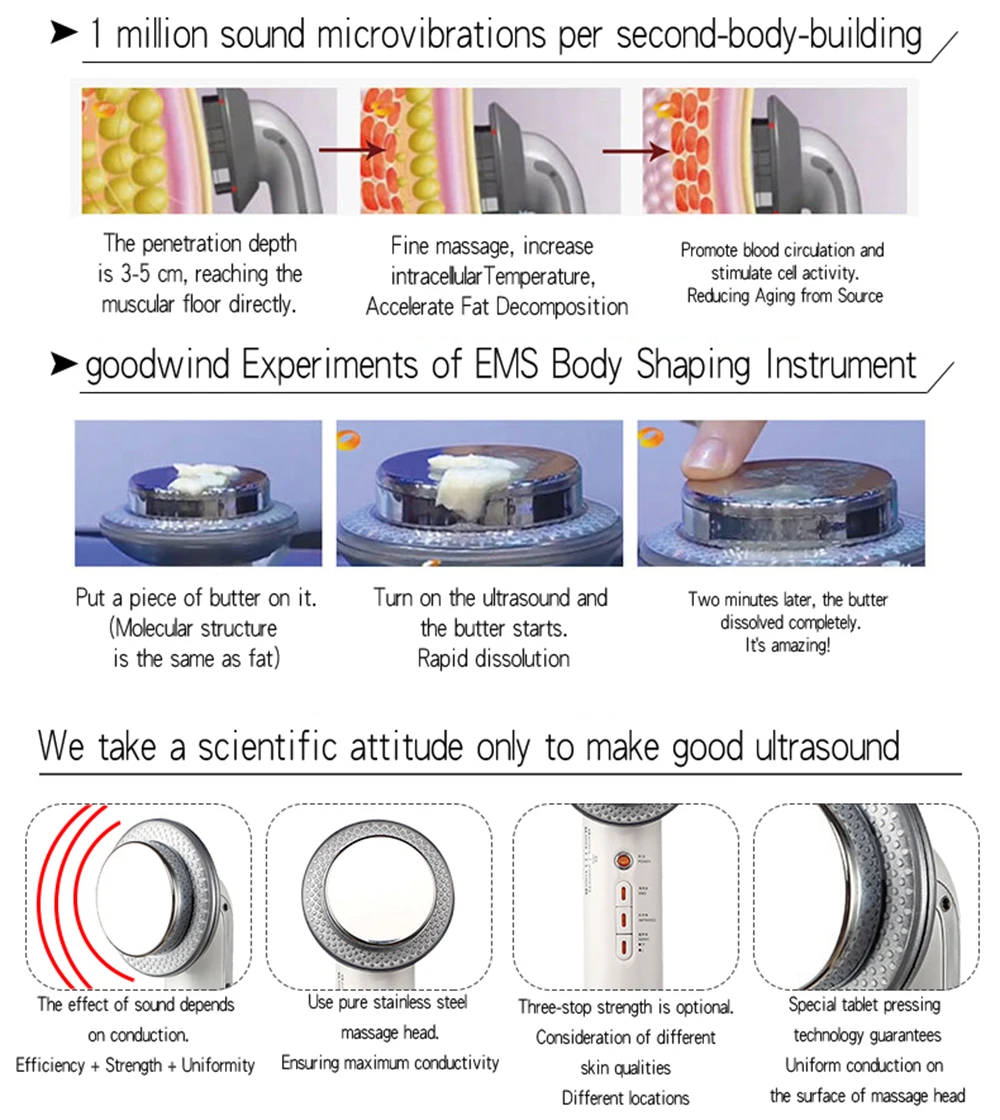 Ультразвуковая EMS Стимуляция тела похудение массажер Потеря веса Липо антицеллюлитный жиросжигатель Гальваническая инфракрасная ультразвуковая терапия