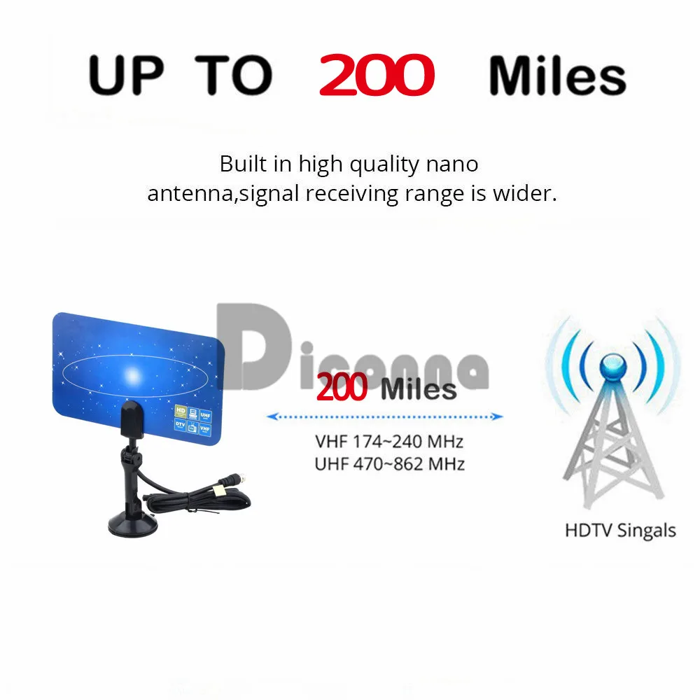 ТВ антенна 1080P Цифровая HD ТВ Внутренняя антенна Freeview с ТВ антенным усилителем 200 Миля Диапазон приемника для D ТВ/VHF/UHF