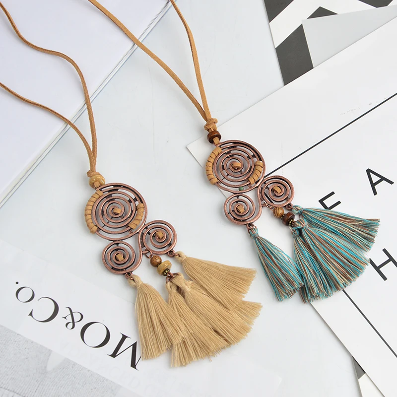 

QIHE JEWELRY Pendant necklace spiral and tassel pendant long chain necklace Bohemian jewelry Necklace for women Vintage jewelry