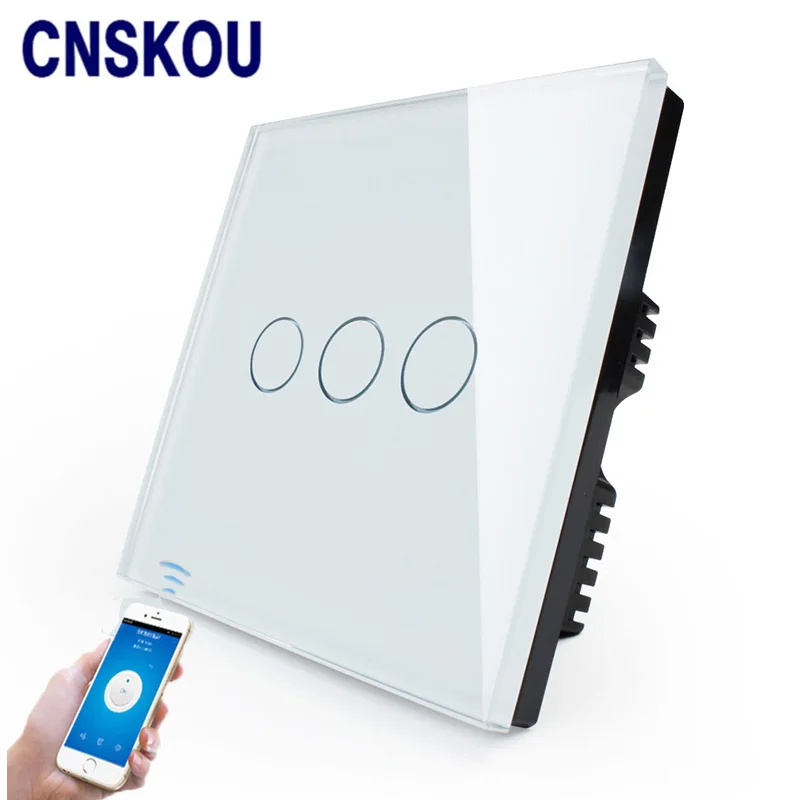 

Cnskou Manufacturer Wifi Touch Switch, LED Light Wall Smart Home Remote Control UK Switch,3 Gang 1 Way Luxury Glass Panel