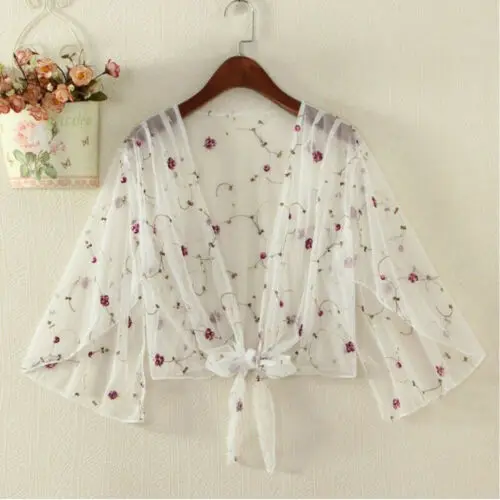 Women Cardigan Breathable Summer Thin Loose Lace Tops Long Shirts Women Thin Flower Blouses & Shirts Ladies Mesh Embroidery Top