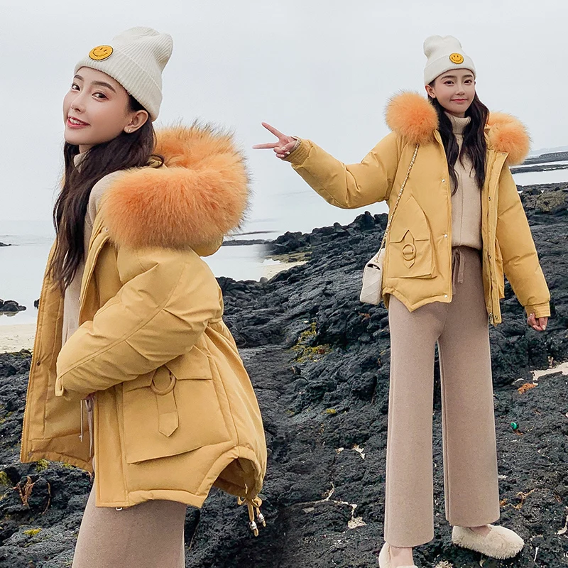 

2019 New Winter Jacket Women Hooded Thicken Coat Female Fashion Warm Outwear Down Cotton-Padded false Fox Fur Collar Coat Parka
