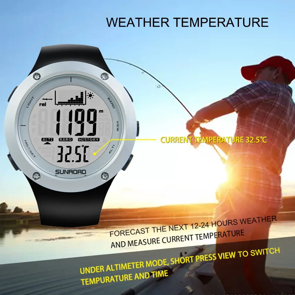 

Hot Sale Fishing Barometer 5ATM Waterproof Backlight Watch LCD Digital Altimeter Thermometer Outdoor Stopwatch Fishing Barometer