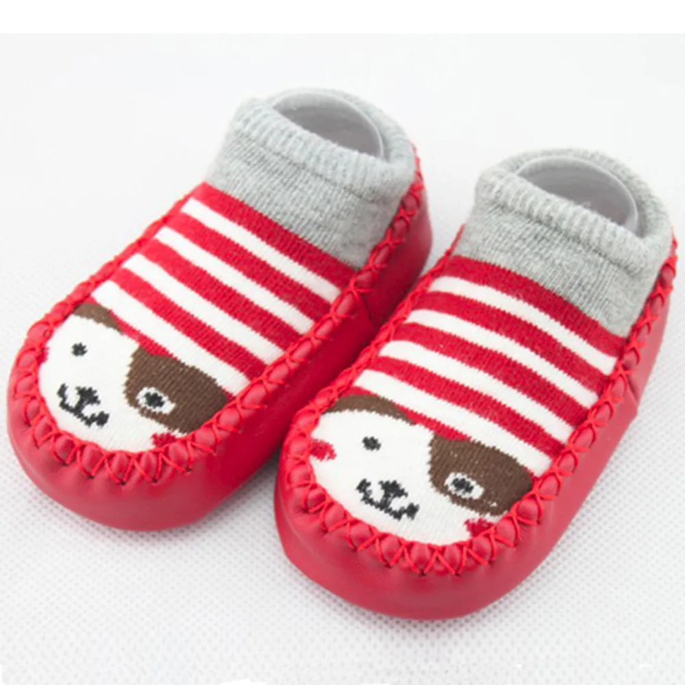 Летние футболки для мальчиков; Мультфильмы для новорожденных нескользящая обувь для новорожденного ребенка, для мальчиков и девочек, нескользящие носки-тапочки; ботинки, детская обувь для девочек - Цвет: Красный