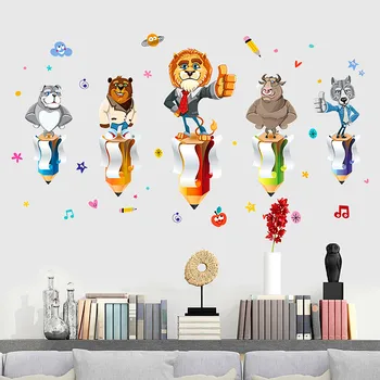 

Colorful Cartoon Animal Pencil Children's Room Decoration PVC Wall Stickers