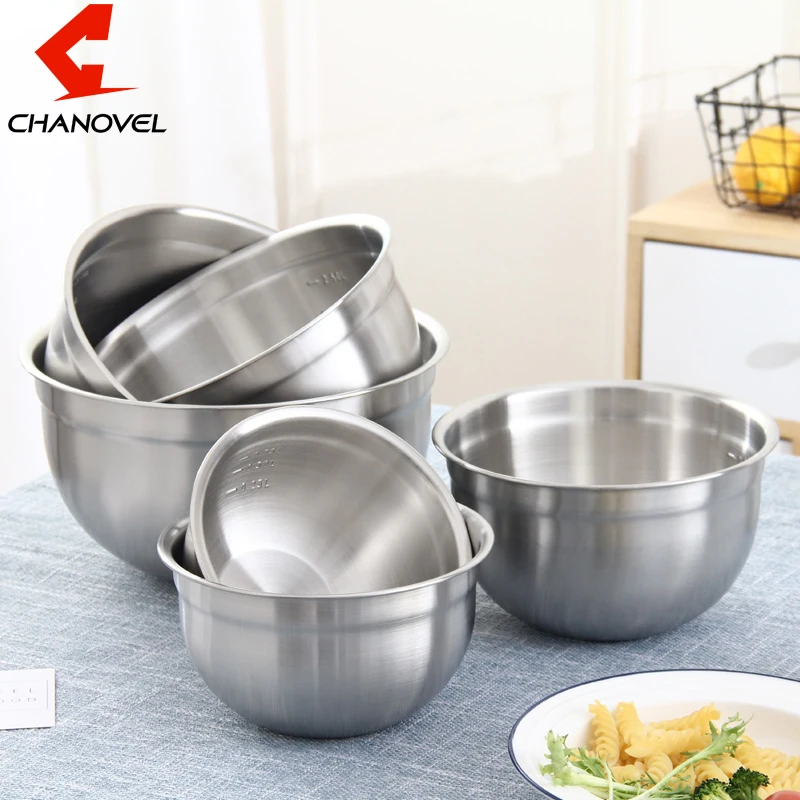Chanovel Deep 304 Stainless Steel Sanding Mixing Bowls With Scale Egg Beating Pan Salad Bowl