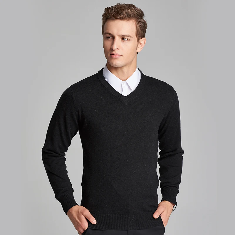Стиль мужские осенние Формальные Простые цвета v-образный вырез с длинным рукавом шерстяной пуловер Свитера