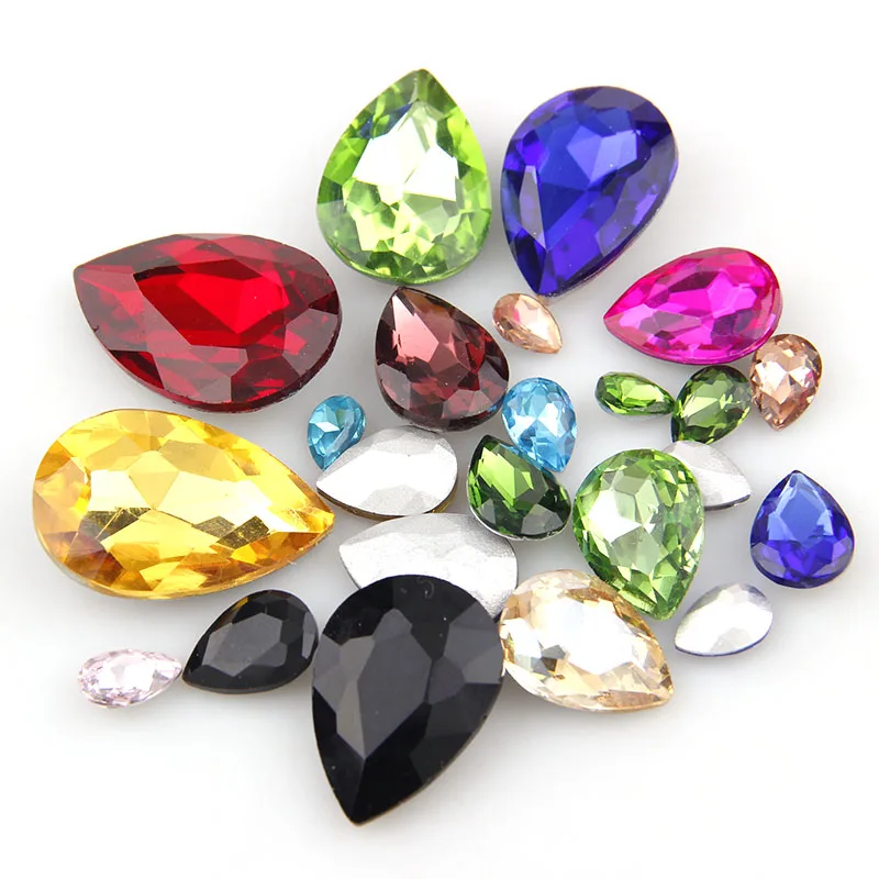 

10Pcs 13x18mm Mix Color Teardrop Pointed back Crystal Fancy Stone Glass Stones For DIY Wedding Dress Jewelry Stones Beads