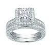 Newshe 2 uds anillo de boda Conjunto Clásico de corte de la princesa AAA CZ de Plata de Ley 925 anillos de compromiso para el tamaño de las mujeres de 5 a 12 ► Foto 2/6
