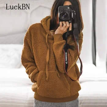 

Faux Fur Fluffy Teddy Hoodie Pullovers Casual Drawstring Preppy Sweatshirt Women Autumn Winter Hoodies Minimalist Sweatshirts